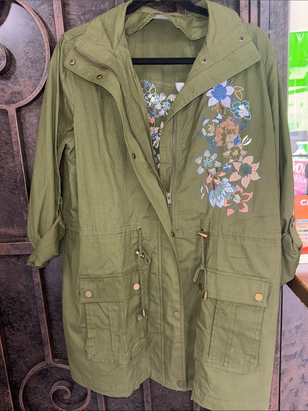 Olive Green Embroidered Utility Jacket